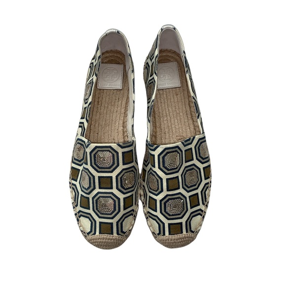 NWT Tory Burch canvas espadrille slide on shoes size 11 cream brown comfy flats